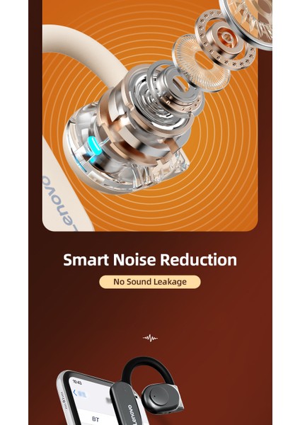 Lenovo LP76 Kemik Iletimli Kulak Kanca Bluetooth Kulaklık Gürültü Azaltma Uzun Süreli Pil Şarjı Siyah (Yurt Dışından)