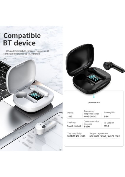 JS36 Tws Kablosuz Kulaklıklar Hifi Sesli IP54 Suya Dalı (Yurt Dışından)