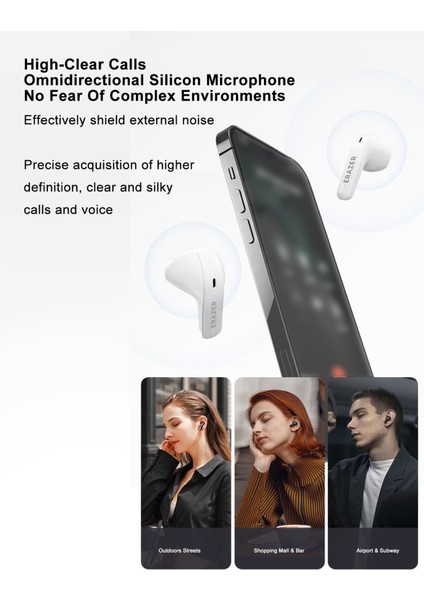 Erazer X16PRO Kesintisiz Kablosuz Kulaklık Akıllı Gürültü Azaltma 20 Saatlik Uzun Süreli (Yurt Dışından)