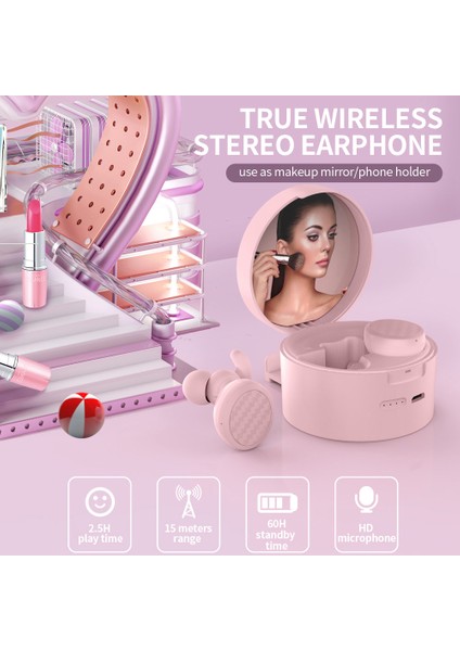 Zw-T9 Kablosuz Bt Kulaklık Iç Kulaklık Kızlar Kulaklığı Siyah Çok Fonksiyonlu Makyaj Aynası Cep Telefonu Tutucu (Yurt Dışından) fiyatları