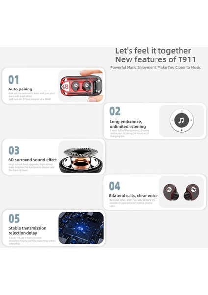 Tws T911 Kablosuz Kulaklıklar Bluetooth 5.0 Otomatik Eşleşme (Yurt Dışından) fiyatları