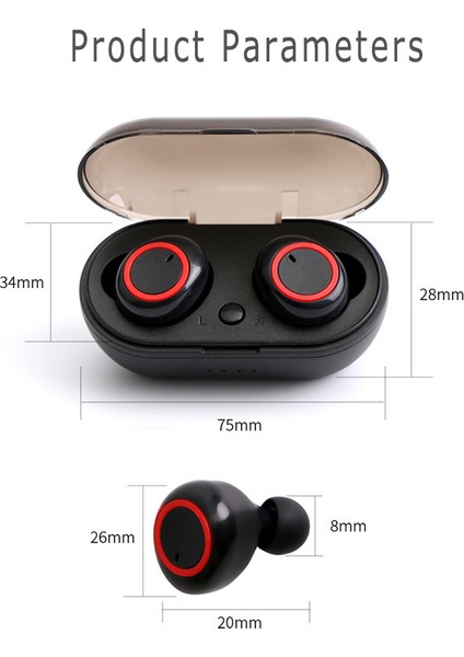 Y50 Tws2 Bluetooth Kulaklık Mini Taşınabilir 5.0 Siyah Kırmızı (Yurt Dışından)