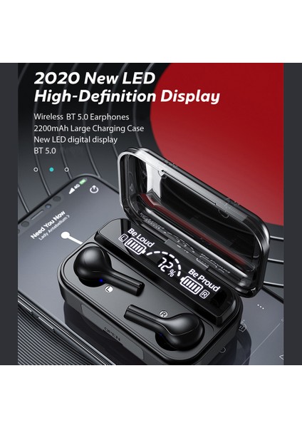 F9 - 278 Tws Kablosuz Kulaklıklar Bt 5.0 Gürültü Engelleme 2200MAH Güç Bankası Kutusu (Yurt Dışından)
