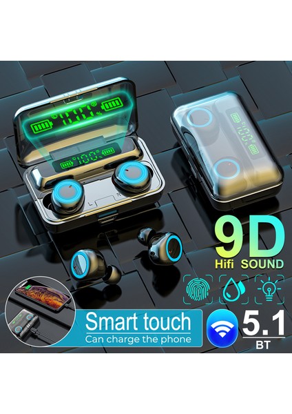 F9-3 Bluetooth 5.1 Tws Kulaklık Dokunmatik Kontrol 2800MAH Şarj Kutusu (Yurt Dışından)