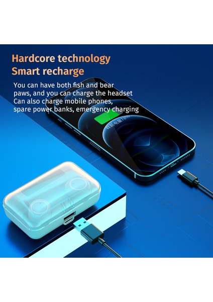 F9-3 Bluetooth 5.1 Tws Kulaklık Dokunmatik Kontrol 2800MAH Şarj Kutusu (Yurt Dışından)