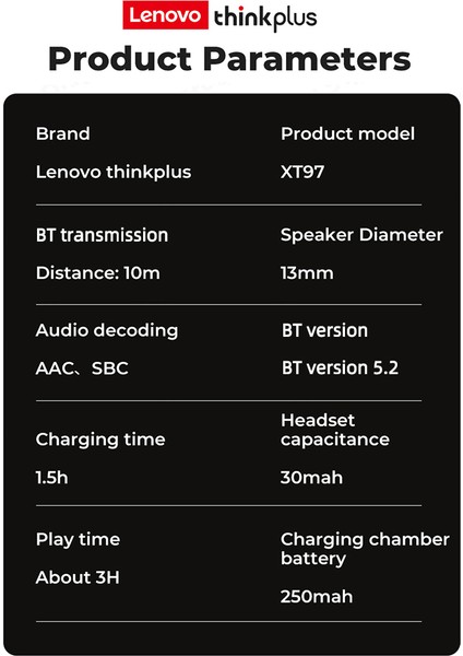 Lenovo Thinkplus XT97 Kablosuz Kulaklıklar Hi-Fi Ses Gürültü Azaltma Beyaz (Yurt Dışından)