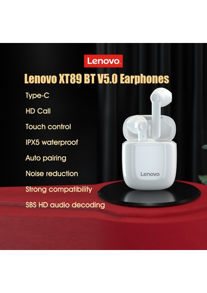Lenovo XT89 Tws Kablosuz Kulaklıklar Ipx5 Suya Dalı Derin Baskı (Yurt Dışından)