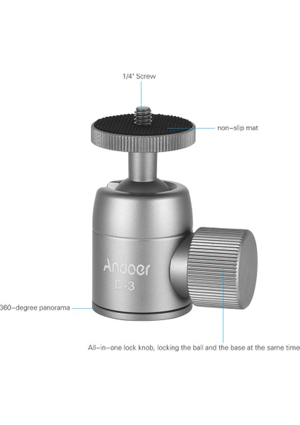 D-3 Mini Tripod Topu Başlığı Akıllı Telefonlar, Kameralar, Dslr Için Alüminyum Alöjü 360° Dönebilen Maksimum 3 kg Yük Taşıma Kapasiteli (Yurt Dışından)