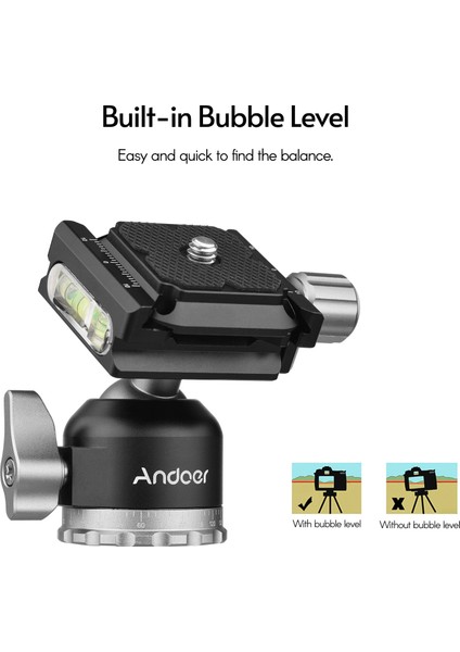 Kompakt Panorama Küre Başlıklı Tripod Montajı Mini Küre Başlıklı 1/4 Inç Vida 5kg Yük Taşıma Kapasitesi (Yurt Dışından)