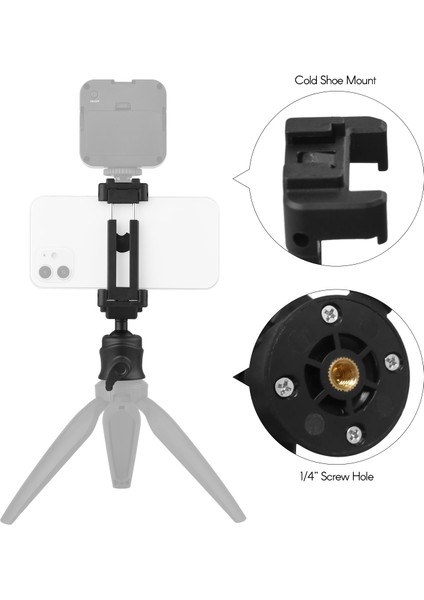 Tripod Kameraya Akıllı Telefon Takma Aleti 360° Dönebilen 2kg Yük Taşıma Kapasitesi (Yurt Dışından)
