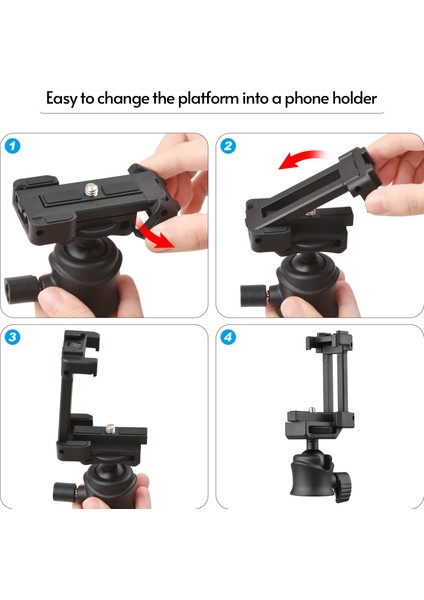 Tripod Kameraya Akıllı Telefon Takma Aleti 360° Dönebilen 2kg Yük Taşıma Kapasitesi (Yurt Dışından)