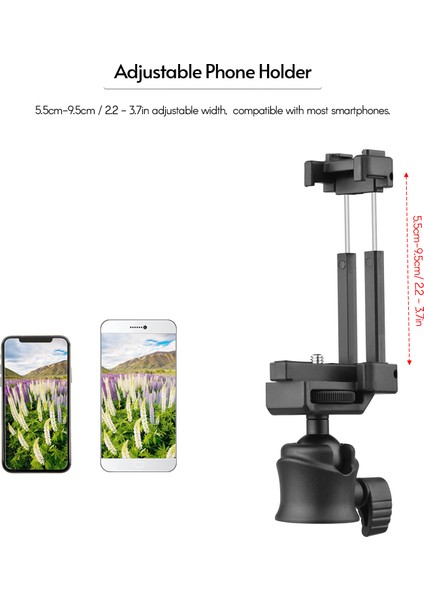 Tripod Kameraya Akıllı Telefon Takma Aleti 360° Dönebilen 2kg Yük Taşıma Kapasitesi (Yurt Dışından)