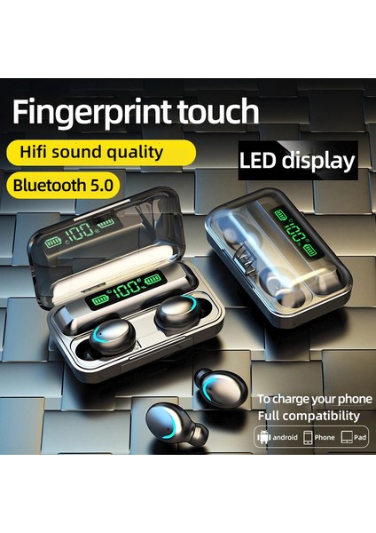F9-5c Tws Kablosuz Bluetooth Kulaklık Yüksek Güçlü Digital Ekranlı (Yurt Dışından)