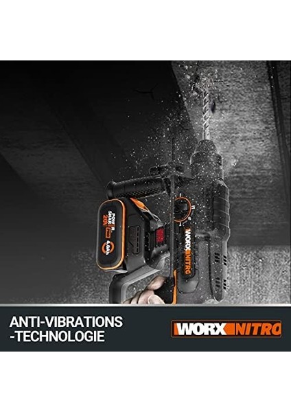 WX381.9 20VOLT 2j Profesyonel Sds-Plus Pnömatik Kırıcı/delici + 3 Parça Delme Ucu (Akü Dahil Değildir)