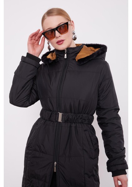 Siyah Kürk Şapkalı Şişme Mont fırsatları