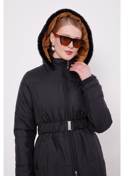 Siyah Kürk Şapkalı Şişme Mont indirimleri