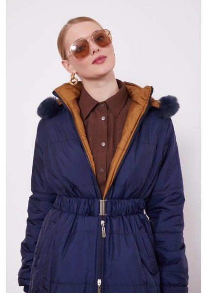 Lacivert Kürk Şapkalı Şişme Mont fırsatları