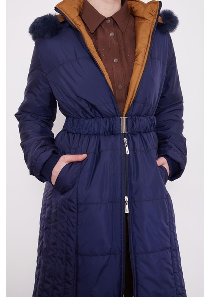Lacivert Kürk Şapkalı Şişme Mont indirimleri