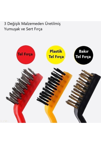 Parça Tel Fırça Detaylı Temizlik Seti, Derz, Ocak, Banyo, Lavabo Temizleme Fırça Seti Tel Fırçalar 3 Adet