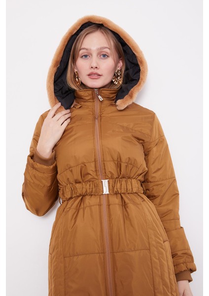 Kahve Kürk Şapkalı Şişme Mont fiyatları