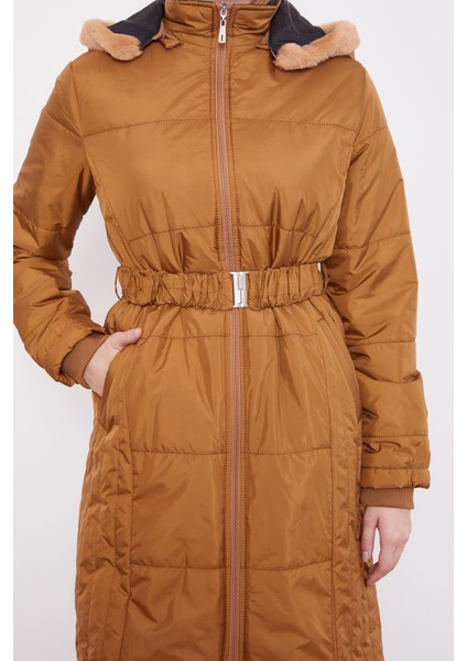 Kahve Kürk Şapkalı Şişme Mont fırsatları