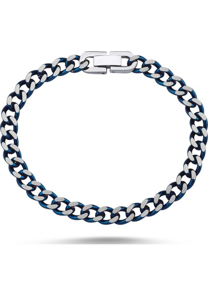 Özel Kilitli Mavi Beyaz Premium Gurmet Erkek Çelik Zincir Bileklik SCB53