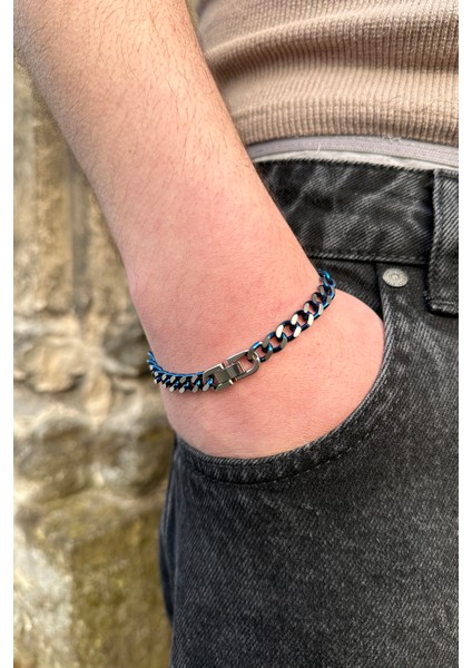 Özel Kilitli Mavi Beyaz Premium Gurmet Erkek Çelik Zincir Bileklik SCB53 modelleri