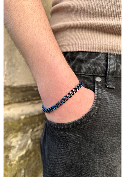 Özel Kilitli Mavi Beyaz Premium Gurmet Erkek Çelik Zincir Bileklik SCB53 fırsatları