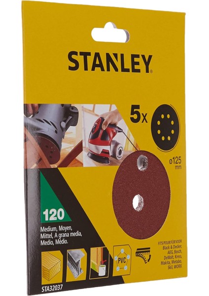 STA32037 Zımpara, Kırmızı, 5 Adet, 120G 125 mm