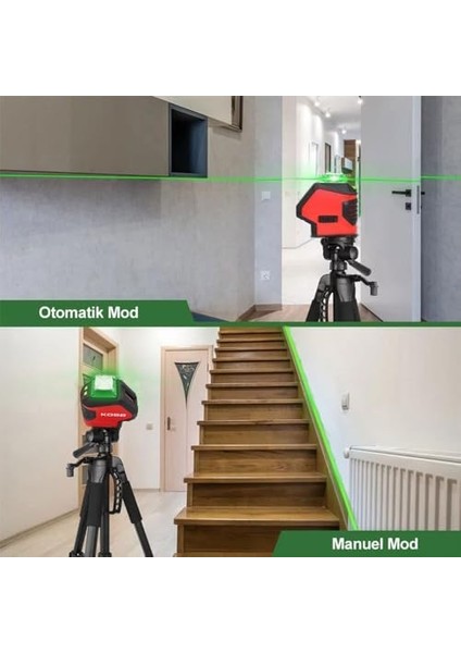 KBL88GTP 25 Metre Profesyonel Yatay 360° ve Dikey Otomatik Hizalamalı Nokta Şakül ve Yeşil Çapraz Çizgi Lazer Distomat + Tripod