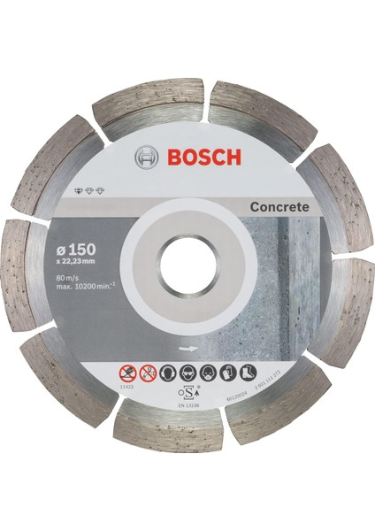Concrete Için Elmas Kesim Diski Standartı, 150 x 22,23 x 2 x 10 Mm, 10-Er Paket, 2608603241