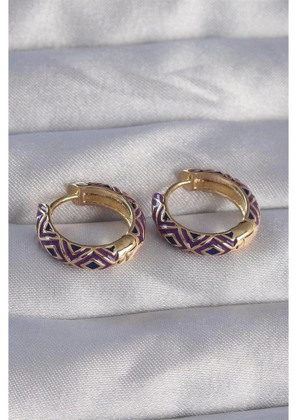 Pirinç Gold Renk Mor Etnik Desenli Halka Küpe fiyatları