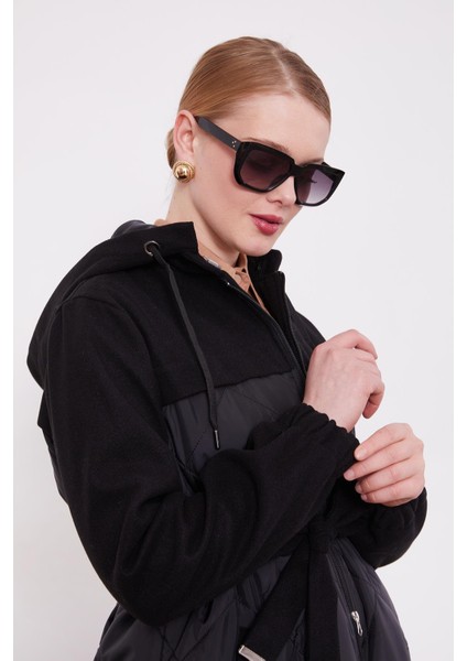 Siyah Kapitone Kaşeli Kuşak Detay Mont fırsatları