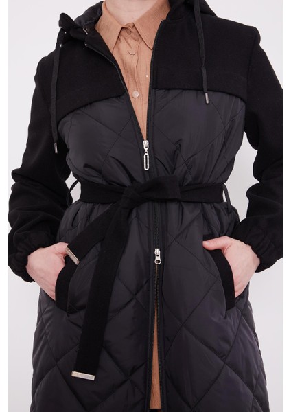 Siyah Kapitone Kaşeli Kuşak Detay Mont indirimleri