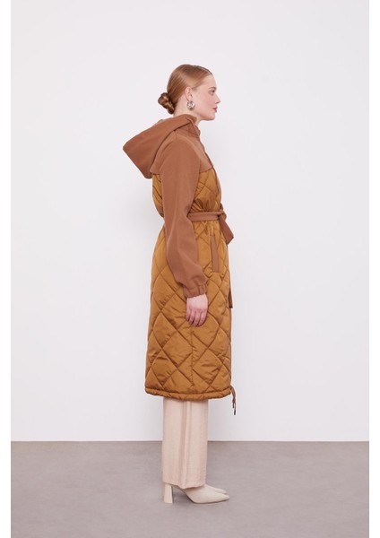 Kahve Kapitone Kaşeli Kuşak Detay Mont fiyatları