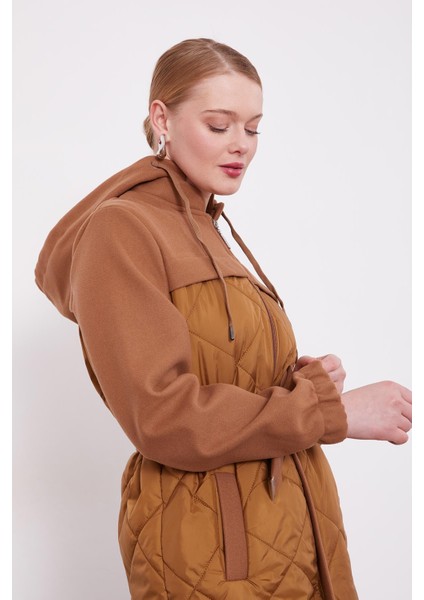 Kahve Kapitone Kaşeli Kuşak Detay Mont modelleri