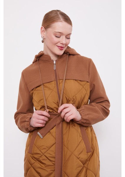 Kahve Kapitone Kaşeli Kuşak Detay Mont fırsatları