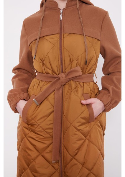 Kahve Kapitone Kaşeli Kuşak Detay Mont indirimleri