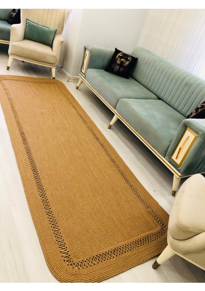 Jüt Hasır Görünümlü Desenli Modern El Örgüsü Dikdörtgen Halı Kilim