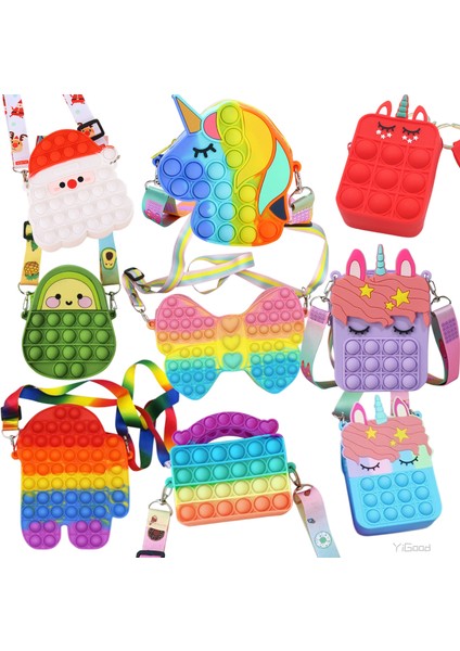 N Tarzı Kawaii Unicorn Pop Fidget Oyuncak Gökkuşağı Noel Baba Bozuk Para Cüzdanı Çanta Cüzdan Silika Basit Dimple Oyuncak Noel Için Kızlar Için (Yurt Dışından)