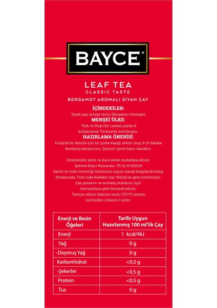 Leaf Tea Classic Taste 500 GR (Earl Grey - Bergamot - Tomurcuk Çayı) modelleri