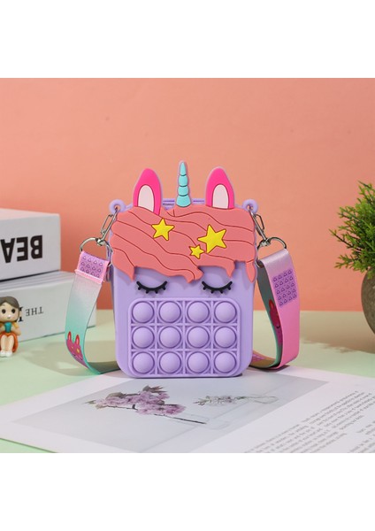 E Stili Moda Pop It Kabarcık Oyuncak Gökkuşağı Unicorn Kawaii Bozuk Para Cüzdanı Çocuklar Cüzdan Bayan Çanta Silikon Basit Dimple Oyuncak (Yurt Dışından)