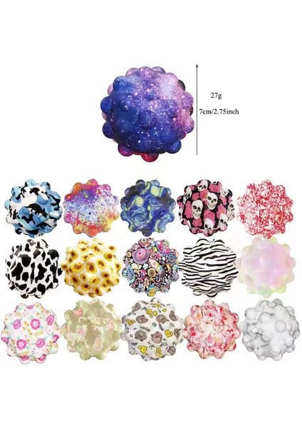 No.16 Tarzı Yeni 3D Dekompresyon Topu Pop It Fidget Oyuncak Antistres Silikon Hava Deliği Basit Dimple Yuvarlak Top Pop It Yetişkin Çocuk Hediye (Yurt Dışından)