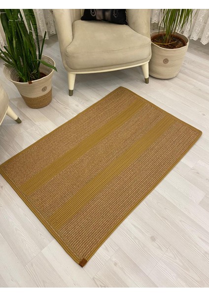 Jüt Hasır Görünümlü Desenli Modern El Örgüsü Dikdörtgen Halı Kilim