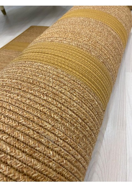 Jüt Hasır Görünümlü Desenli Modern El Örgüsü Dikdörtgen Halı Kilim