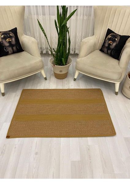 Jüt Hasır Görünümlü Desenli Modern El Örgüsü Dikdörtgen Halı Kilim