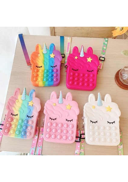 No.2 Tarzı Pop It Büyük Boy Xxl Dürtme Oyuncak Yaylı Atlı Unicorn Bozuk Para Cüzdanı Bayan Çantası Silikon Basit Dimple Omuz Çantası Kızlar Için (Yurt Dışından)