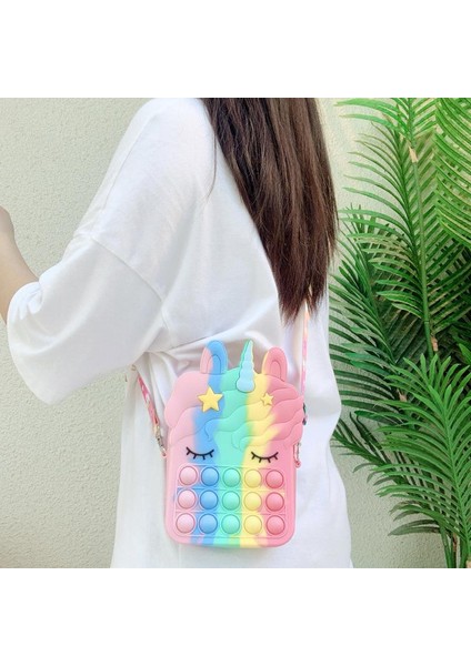 No.2 Tarzı Pop It Büyük Boy Xxl Dürtme Oyuncak Yaylı Atlı Unicorn Bozuk Para Cüzdanı Bayan Çantası Silikon Basit Dimple Omuz Çantası Kızlar Için (Yurt Dışından)