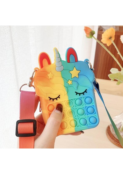 No.2 Tarzı Pop It Büyük Boy Xxl Dürtme Oyuncak Yaylı Atlı Unicorn Bozuk Para Cüzdanı Bayan Çantası Silikon Basit Dimple Omuz Çantası Kızlar Için (Yurt Dışından)