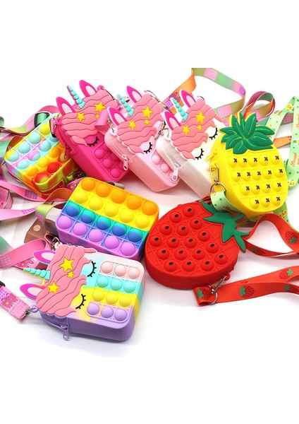 Çim Yeşili Stili Tek Boynuzlu At Gökkuşağı Basit Dimple Messenger Çanta Pop Fidget Oyuncakları Itme Kabarcık Antistres Anahtarlık Cüzdan Mini Çanta (Yurt Dışından)